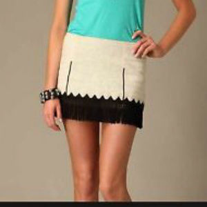 Oatmeal Ramie Free People Mini Skirt with Fringe!